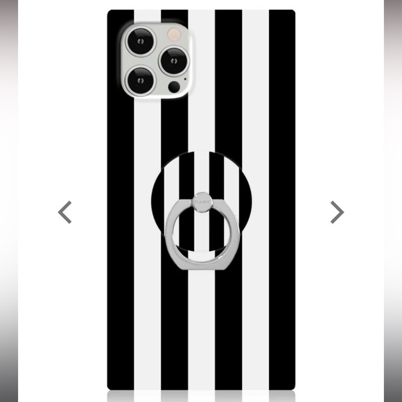 Flaunt Square Black White Stripe iPhone 14 Pro Case with Ring - Picture 2 of 6